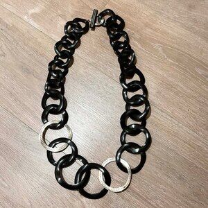 $2195 John Hardy RARE Ebony Wood Sterling Silver Circle Link Statement Necklace